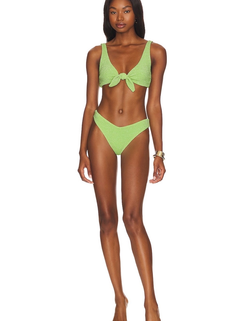 Beach Riot Lime Green Textured Tie-Front Bikini